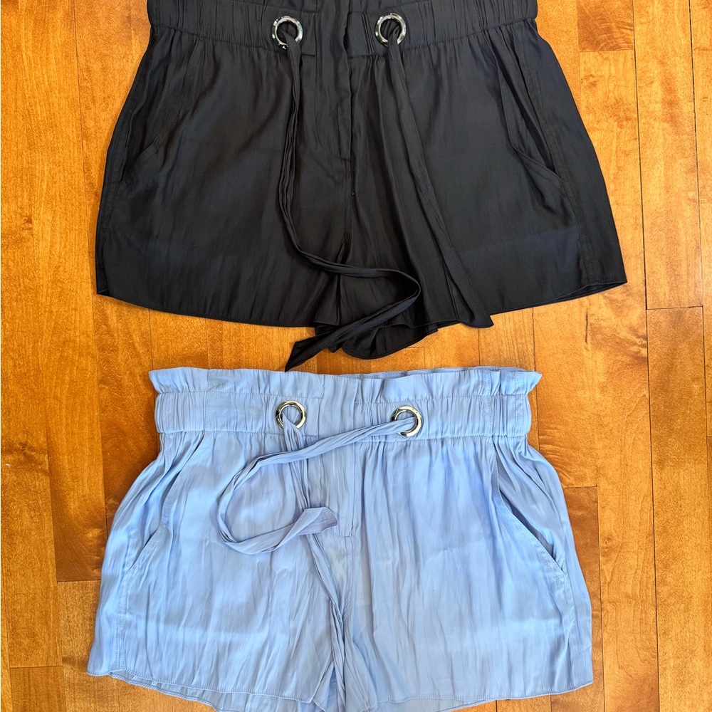 Black and Light Blue Drawstring silk  Ramy Brook Shorts Set